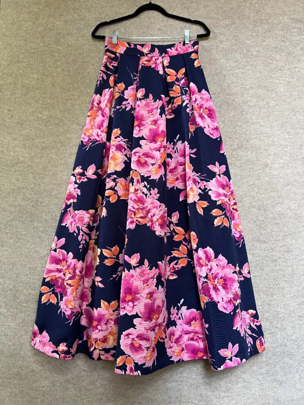 Eliza J Floor Length Floral Skirt. Navy Pink and Orange (Size 6 NWT)
